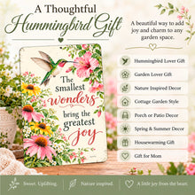 Load image into Gallery viewer, Hummingbird garden sign gift guide featuring floral artwork and gift ideas for gardeners, hummingbird lovers, nature enthusiasts, and moms.
