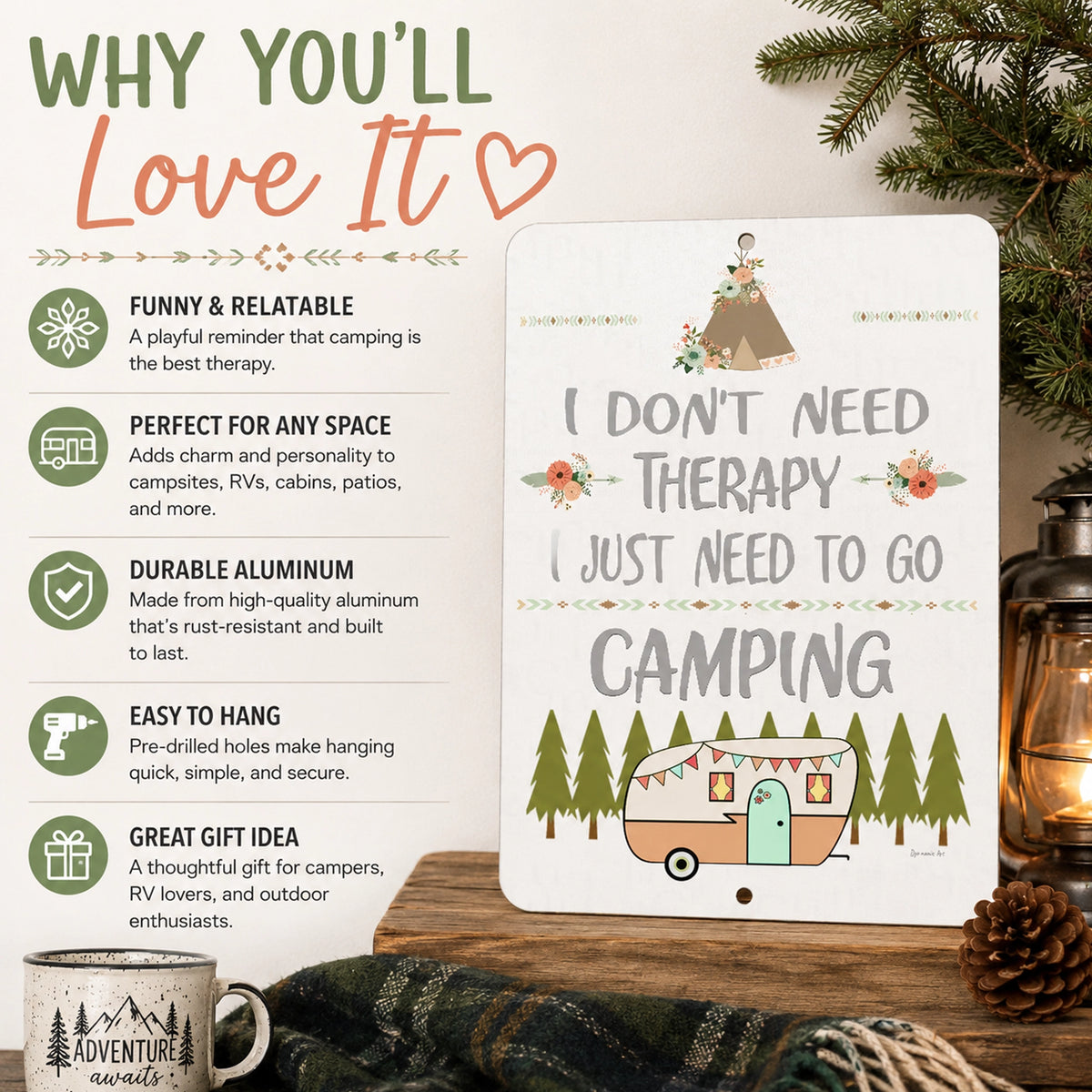 Funny Camping Sign | I Don't Need Therapy I Just Need Camping