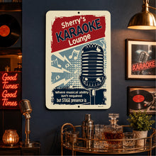Load image into Gallery viewer, Lifestyle image of custom karaoke bar sign in a home bar setting
