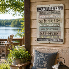 Load image into Gallery viewer, Lake Rules Metal Sign – Rustic Cabin &amp; Lake House Decor
