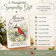 Load image into Gallery viewer, Thoughtful sympathy gift graphic featuring a cardinal Memory Garden sign for the loss of a mother, father, grandparent, friend, or loved one.
