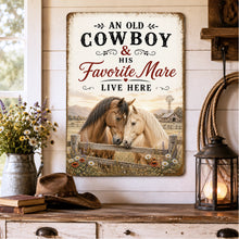 Load image into Gallery viewer, Western cowboy favorite mare sign displayed on farmhouse shelf with lantern decor
