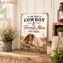 Load image into Gallery viewer, Rustic cowboy and horse wall sign displayed in cozy western farmhouse room
