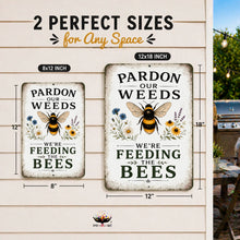 Load image into Gallery viewer, Bee-friendly garden sign showing two available sizes for outdoor floral decor and pollinator garden gifts
