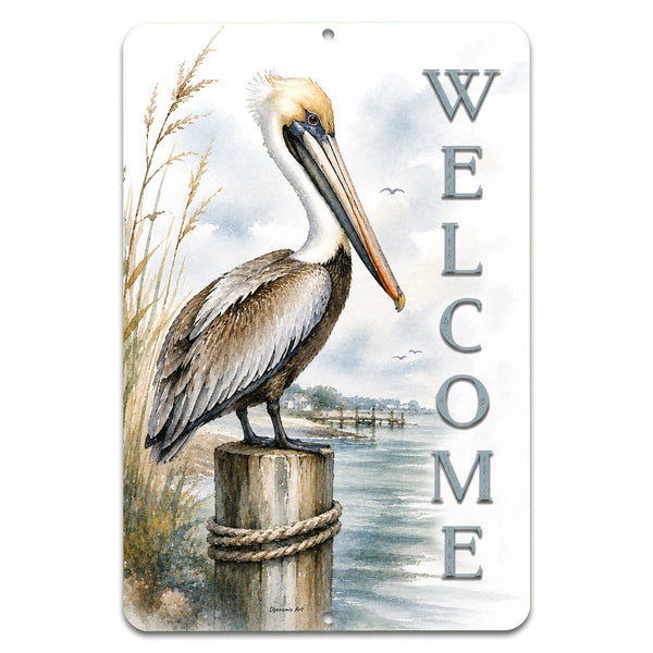 Pelican Welcome Sign – Nautical Beach Wall Decor