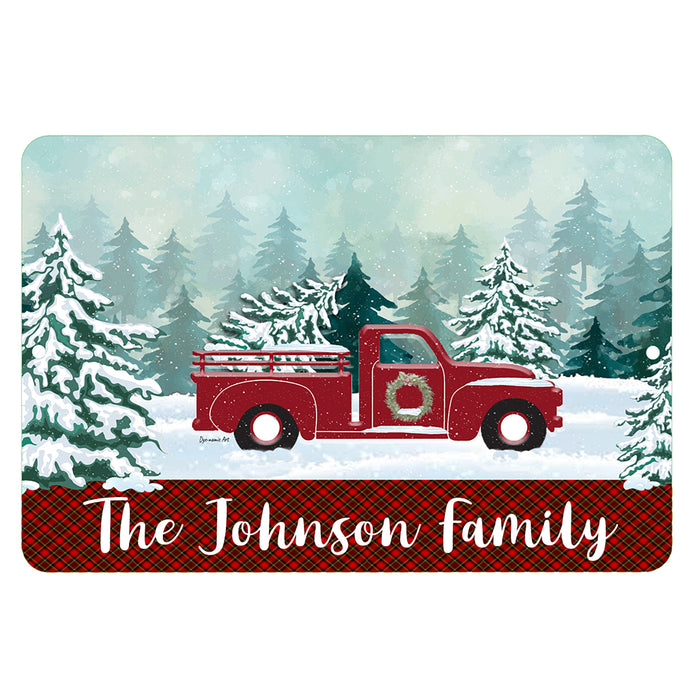 personalized-red-truck-metal-sign-winter-snow-scene-christmas-decor-dyenamic-art