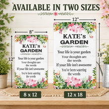 Load image into Gallery viewer, Personalized garden metal sign available in 8x12 and 12x18 sizes
