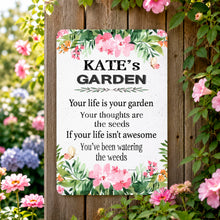 Load image into Gallery viewer, Personalized garden sign displayed among colorful flowers in an outdoor garden
