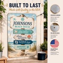Load image into Gallery viewer, Made in USA personalized beach house metal sign with pre-drilled holes and durable construction
