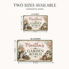 Load image into Gallery viewer, Two garden-themed signs with dimensions and 'Martha's Garden Retreat' text on a white background.
