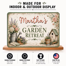 Load image into Gallery viewer, Decorative sign with 'Martha's Garden Retreat' text, flowers, and a birdhouse on a white background.

