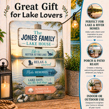 Load image into Gallery viewer, Personalized lake house sign gift idea for lake lovers and waterfront homeowners
