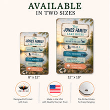 Load image into Gallery viewer, Personalized lake retreat metal sign available in 8 x 12 and 12 x 18 sizes
