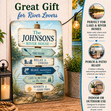 Load image into Gallery viewer, Personalized river house sign gift idea for lake and river lovers

