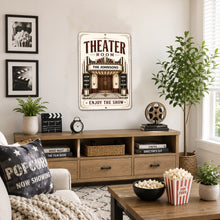 Load image into Gallery viewer, Personalized theater room sign displayed in a luxury home theater featuring a custom family name marquee and vintage cinema design.
