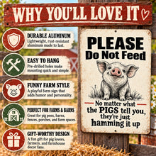 Load image into Gallery viewer, Why You’ll Love It image for funny pig metal sign showing durable aluminum, easy hanging, farm decor style, and gift appeal
