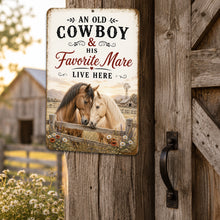 Load image into Gallery viewer, Western cowboy horse sign hanging on rustic barn wood wall decor background
