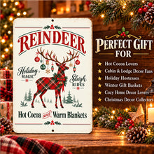 Load image into Gallery viewer, Vintage reindeer Christmas sign presented as a festive gift suggestion for holiday decorators, farmhouse enthusiasts, and cabin owners.

