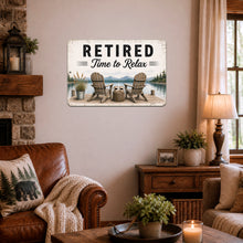 Load image into Gallery viewer, Living room with a 'Retired Time to Relax' sign on the wall

