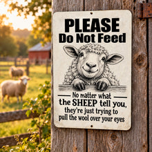 Load image into Gallery viewer, Funny sheep metal sign displayed outdoors on a rustic farm-style wall with warm country decor
