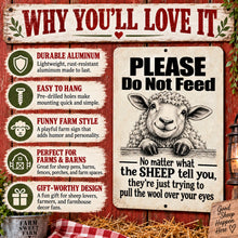 Load image into Gallery viewer, Why You’ll Love It image for funny sheep metal sign showing durable aluminum, farmhouse decor style, and gift appeal
