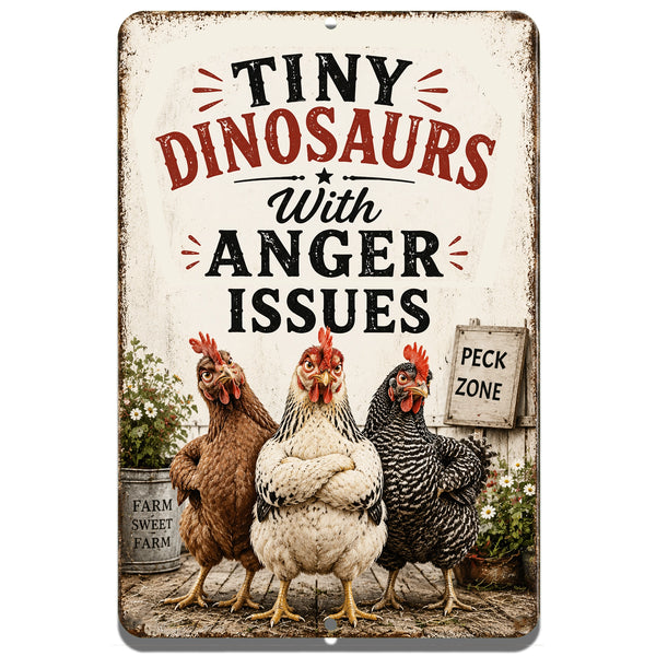 Funny Chicken Coop Sign featuring Tiny Dinosaurs Have Anger Issues farmhouse chicken decor