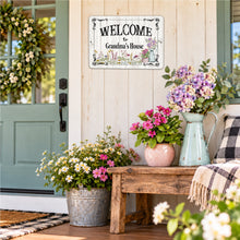 Load image into Gallery viewer, Floral Grandma’s House sign displayed on a cozy porch with rustic cottage decor
