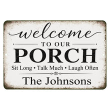 Load image into Gallery viewer, Personalized porch sign with custom family name and rustic farmhouse welcome design
