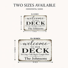Load image into Gallery viewer, Personalized deck sign available in multiple sizes for deck and patio decor
