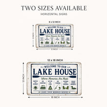 Load image into Gallery viewer, Welcome To Our Lake House metal sign available in multiple sizes for waterfront homes cabins and cottages
