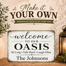 Load image into Gallery viewer, Custom Oasis sign showing personalized family name example
