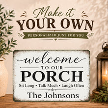 Load image into Gallery viewer, Personalized porch sign showing custom family name example for porch decor
