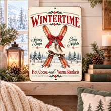 Load image into Gallery viewer, Rustic Wintertime ice skating sign decorating a cozy farmhouse living room with soft blankets, snowy window views, and seasonal accents.

