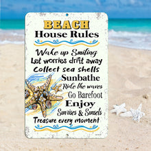 Load image into Gallery viewer, Dyenamic Art - Beach House Rules Metal Wall Sign - Collect Seashells Quote
