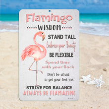 Load image into Gallery viewer, Flamingo Wisdom Metal Sign - Positive Quote - Dyenamic Art
