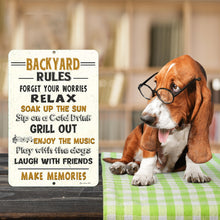 Load image into Gallery viewer, Dyenamic Art - Backyard Rules Metal Sign - Play with Dogs - Sayings for Backyard Fun
