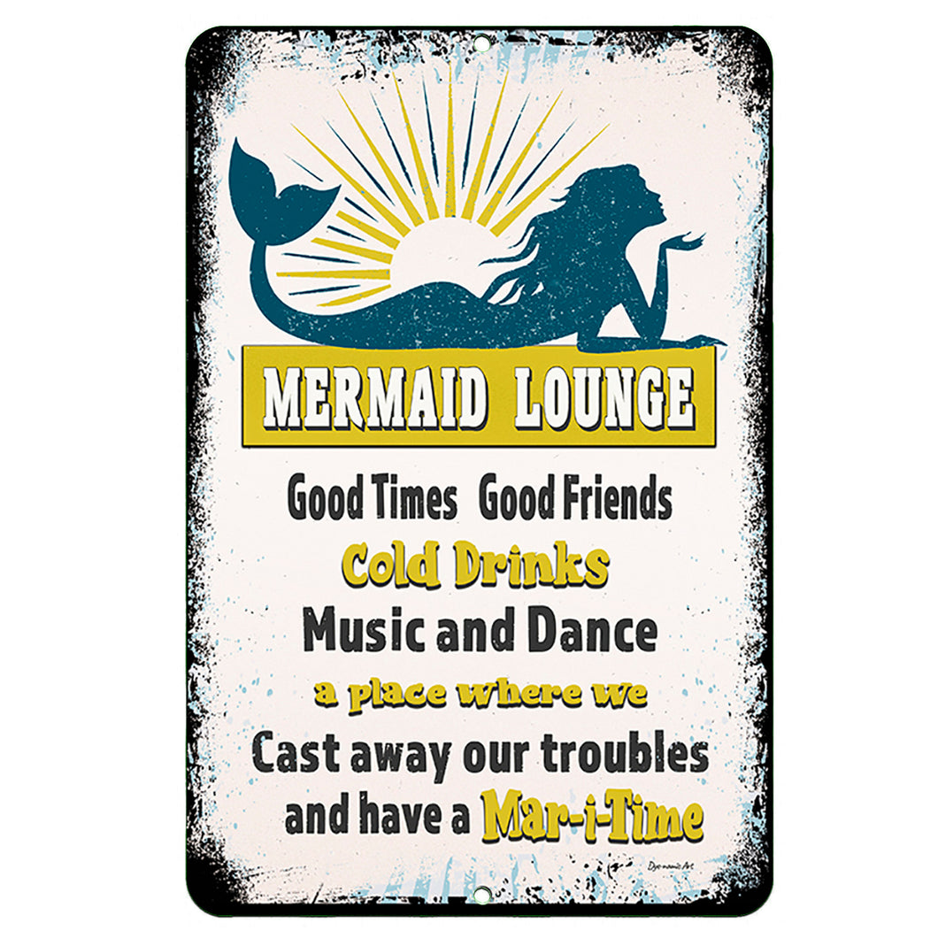 Dyenamic Art - Mermaid Lounge Metal Sign - Pool Bar Sign - Inspirational Beach Decor