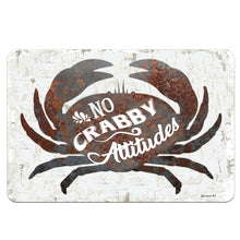 Load image into Gallery viewer, No crabby attitudes metal sign - funny coastal decor - Dyenamic Art
