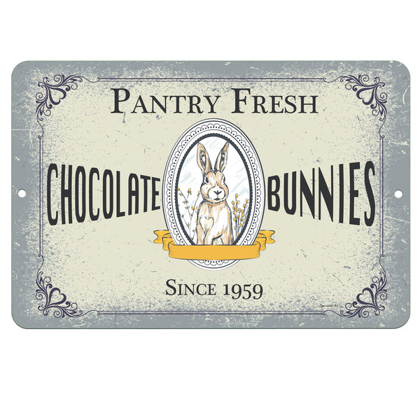 Dyenamic Art - Pantry Fresh Chocolate Bunnies - Vintage Design Easter Holiday Metal Sign