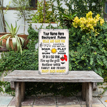 Load image into Gallery viewer, Dyenamic Art - Personalized Backyard Rules Metal Sign - Custom Name Decor with Quote
