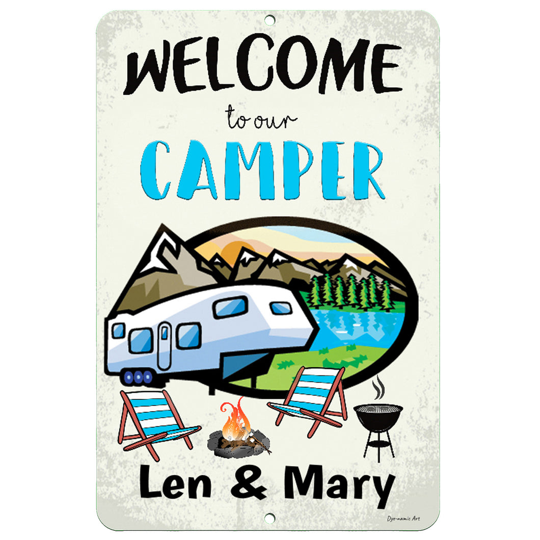 Dyenamic Art - Personalized Welcome to Our Camper Metal Sign -  Custom Camping Decor