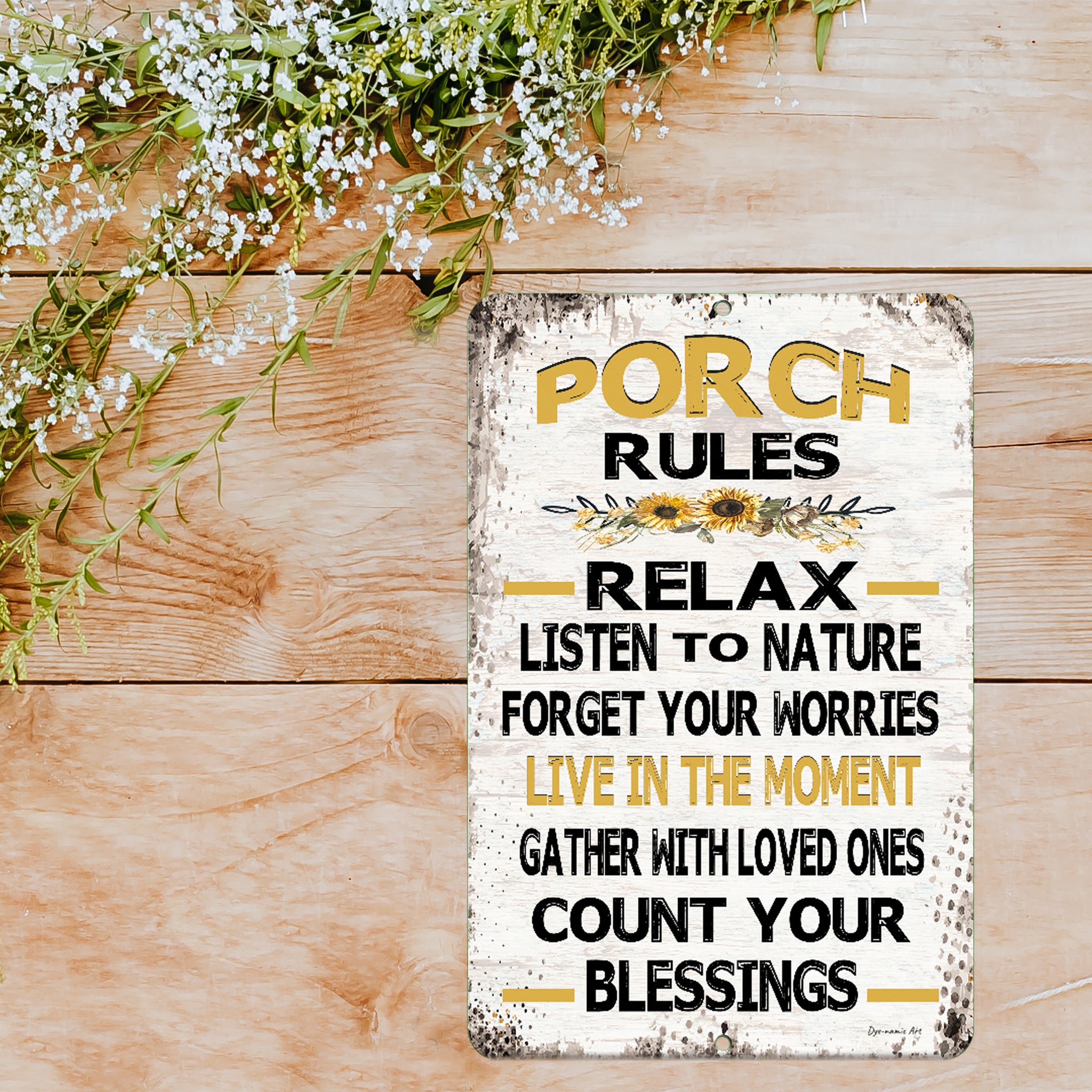 Positive Hive Rules Sunflower Quote Metal Tin Sign Wall Art Decor