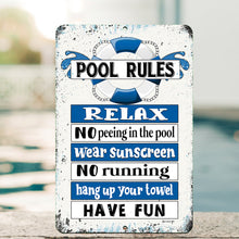 Load image into Gallery viewer, Dyenamic Art - Swimming Pool Rules Metal Sign - No Peeing in The Pool
