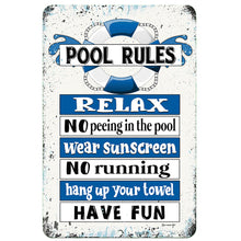 Load image into Gallery viewer, Dyenamic Art - Swimming Pool Rules Metal Sign - No Peeing in The Pool
