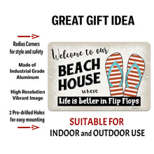 Load image into Gallery viewer, welcome to our beach house metal sign - Life is better in flip flops quote - Dyenamic Art
