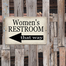 Load image into Gallery viewer, Dyenamic Art - Women&#39;s Restroom That Way Metal Sign - Left Pointing Arrow
